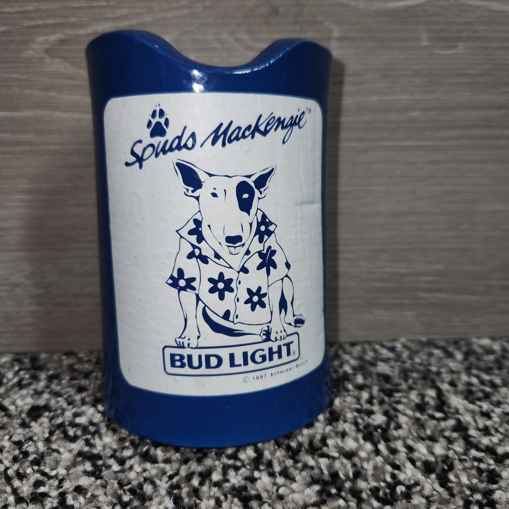 Vintage Spuds Mackenzie Bud Light Anheuser Bush Blue Koozie 1987 Dog Soft Foam